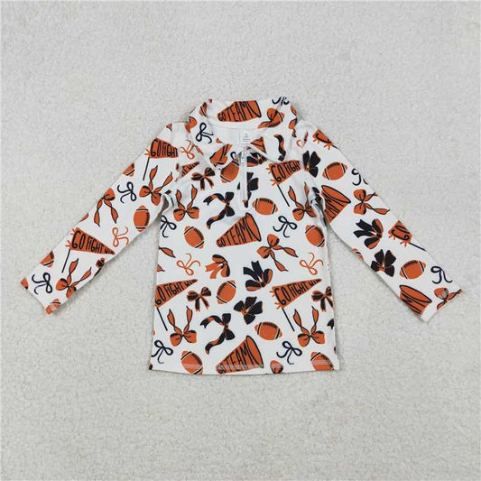 X11.4 GT1197 Orange flared bow pattern zip-up yoga long-sleeved top (football style)