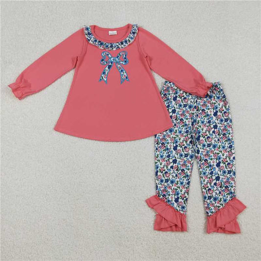 X11.3  GLP2777 Embroidered Pink Long-Sleeved Set with Floral Print and Bow Trim