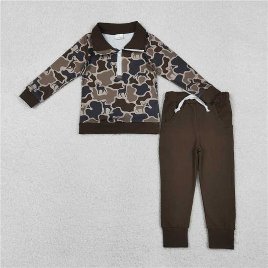 X11.8  BLP1270 Reindeer Camouflage Zipper Long-Sleeve Dark Brown Trousers Suit