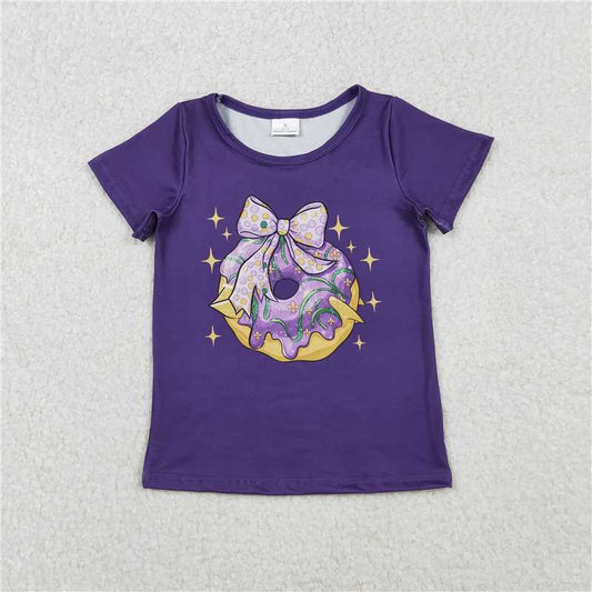 X11.5 GT1252 Carnival Bow Pattern Donut Purple Short-Sleeve Top