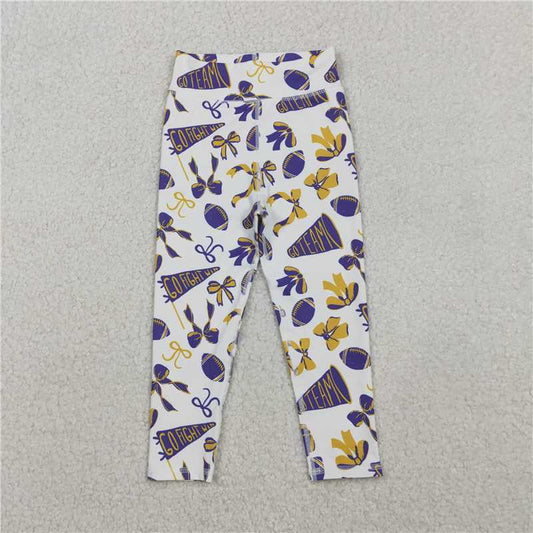 X11.7  P0848 Yoga Pants with Yellow-Purple Trumpet and Bow Pattern (football)