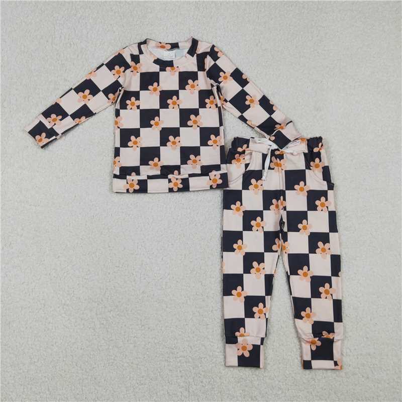 X11.3  GLP2803 Floral Black Check Long-Sleeve Pants Suit