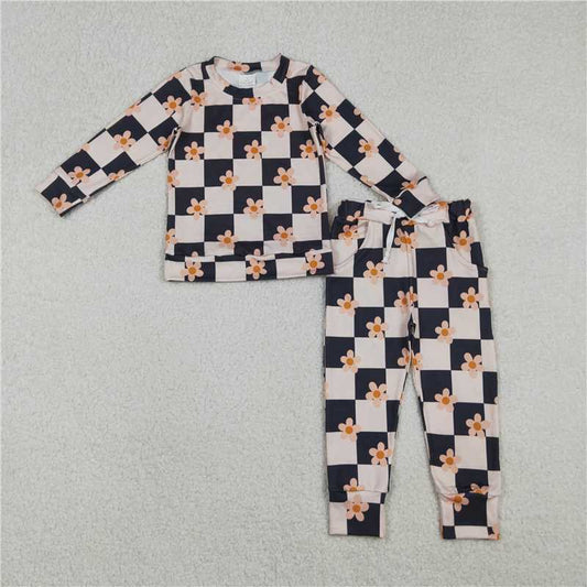 X11.3  GLP2803 Floral Black Check Long-Sleeve Pants Suit