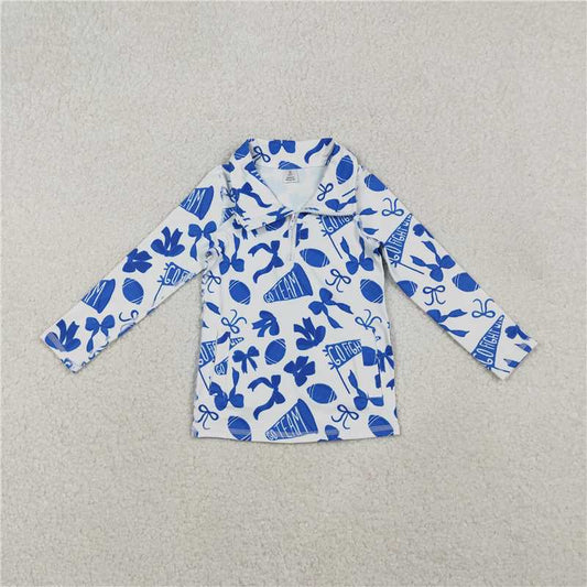 X11.4 GT1195 Blue football-themed flared bow pattern zip-up yoga top