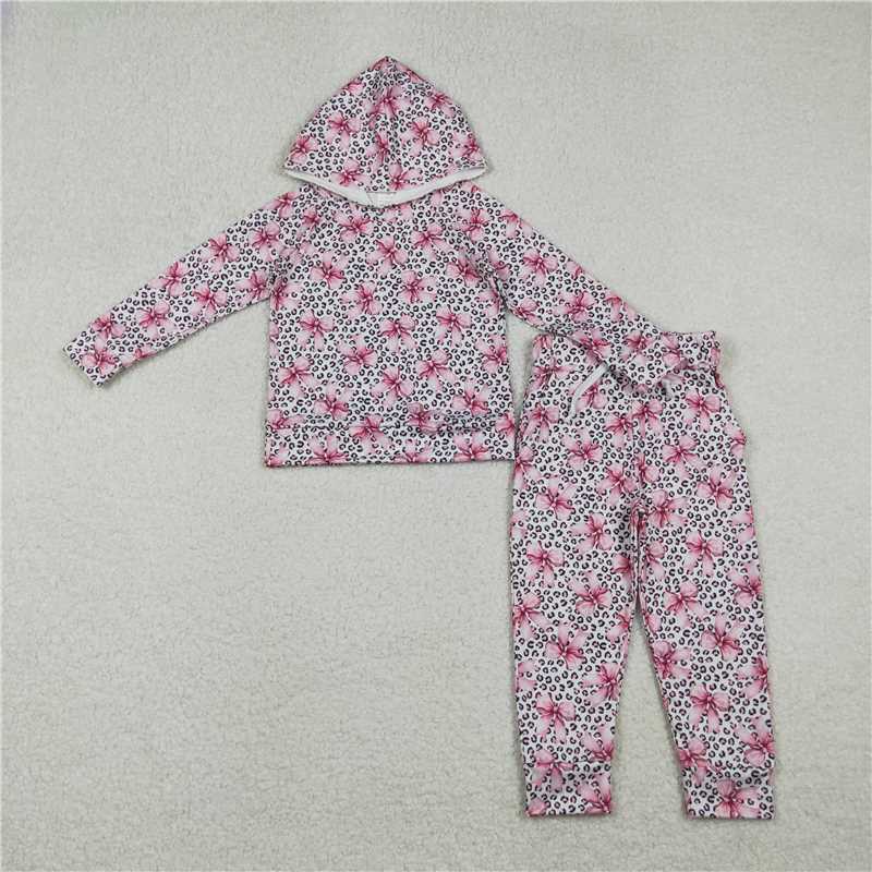 X11.8  GLP2854 Pink Leopard Print Hooded Long-Sleeved Pants Set with Bow Pattern