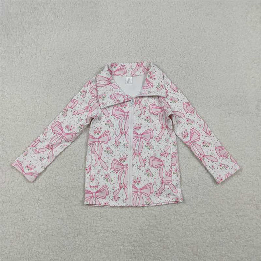 X11.4  GT1082 White Yoga Zipper Top with Floral Print and Bow Pattern