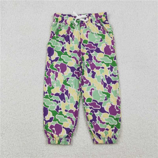 X11.7 P0838 Carnival Green, Yellow, and Purple Camouflage Lace-up Drawstring Pants
