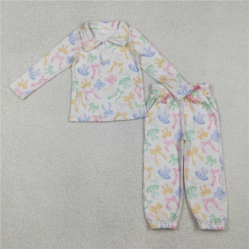 X11.3  GLP2886 Colorful Bow Pattern Zipper Long-Sleeved Trousers Set