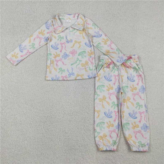 X11.3  GLP2886 Colorful Bow Pattern Zipper Long-Sleeved Trousers Set