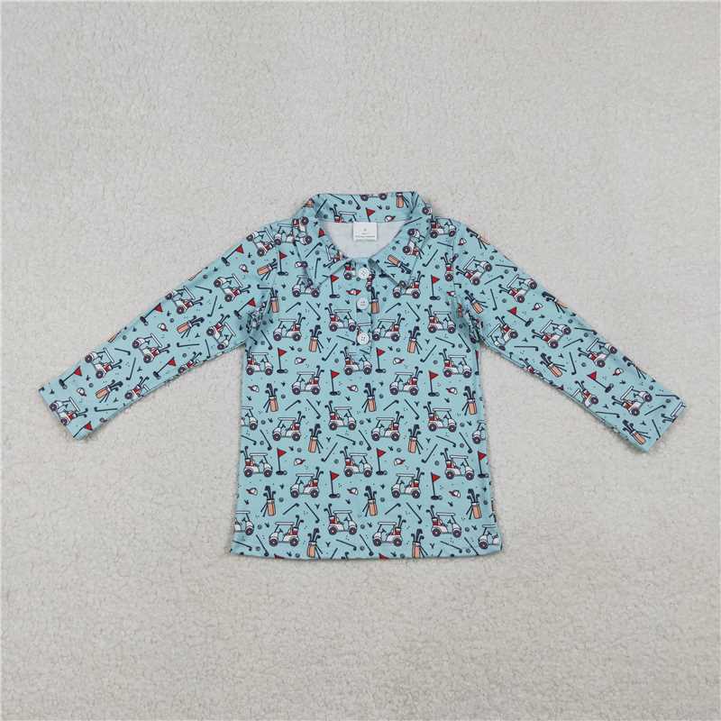 X11.8 BT1404 Golf Ball Blue-Green Button-Down Collar Long-Sleeve Top