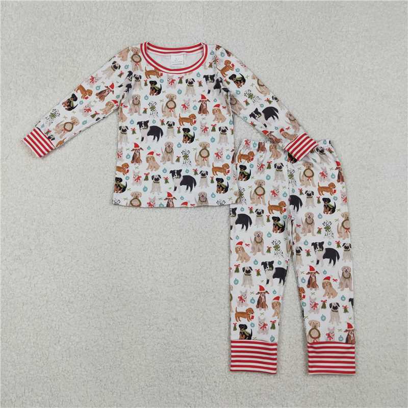 X11.7 GLP2193 Christmas Puppy Bow Pattern Long-Sleeved Pajama Set