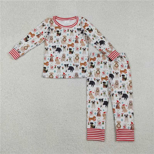X11.7 GLP2193 Christmas Puppy Bow Pattern Long-Sleeved Pajama Set