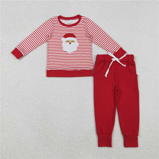 X11.10  BLP1223 Embroidered Santa Claus Red Striped Long-Sleeved Pants Suit