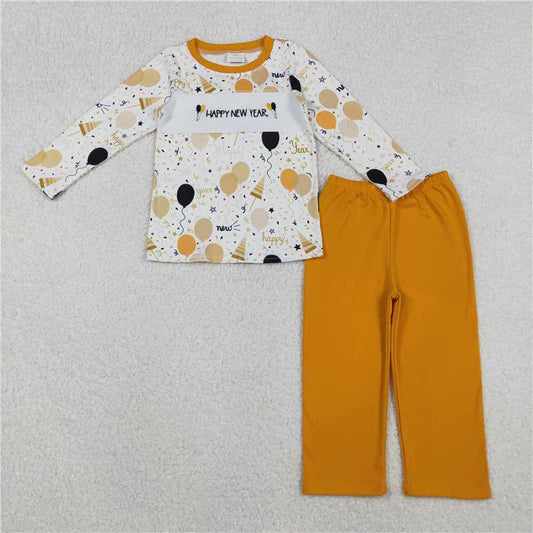 X11.10 BLP1299 Embroidered Happy New Year Balloon Boy Long-Sleeved Pants Set