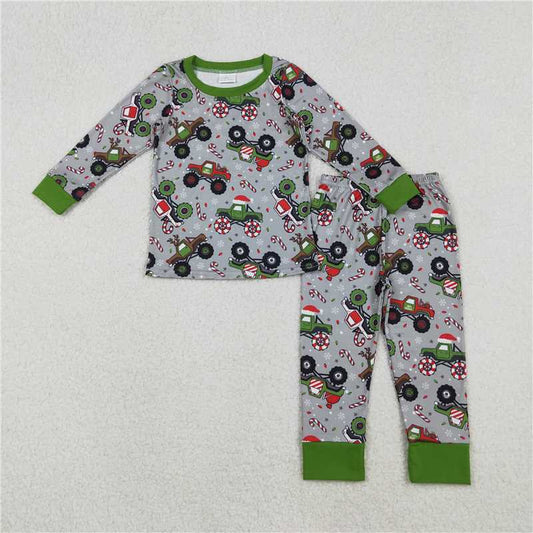 X11.10  BLP1286 Christmas Truck Jeep Green Long-Sleeved Pants Pajama Set