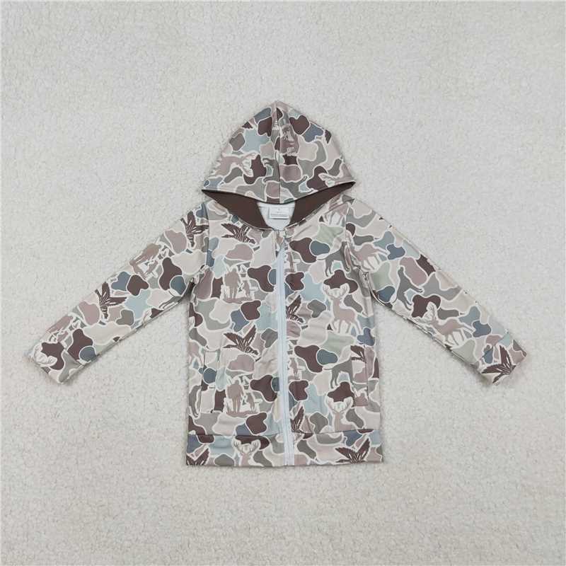 X11.11 BT1390 Duck and Reindeer Camouflage Zip-Up Hooded Long-Sleeved Top
