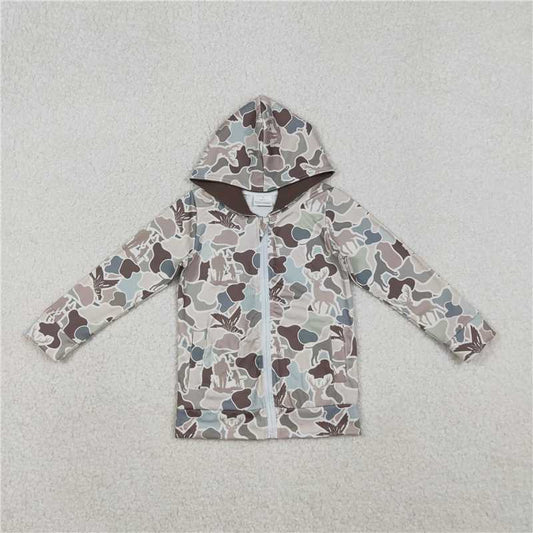 X11.11 BT1390 Duck and Reindeer Camouflage Zip-Up Hooded Long-Sleeved Top