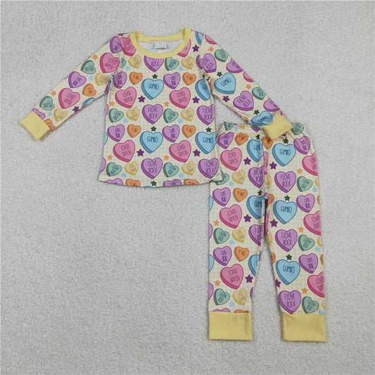 X11.3  GLP2981 Valentine's Day Letter Heart Beige Long-Sleeved Pants Pajamas