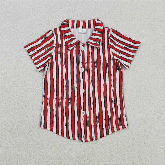 X12.9  BT1462 dr seuss red pinstripe button-down short-sleeved top