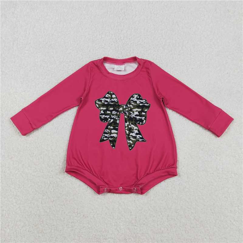 X12.4  LR2776 Camouflage Bow Pattern Rose Red Long-Sleeved Jumpsuit