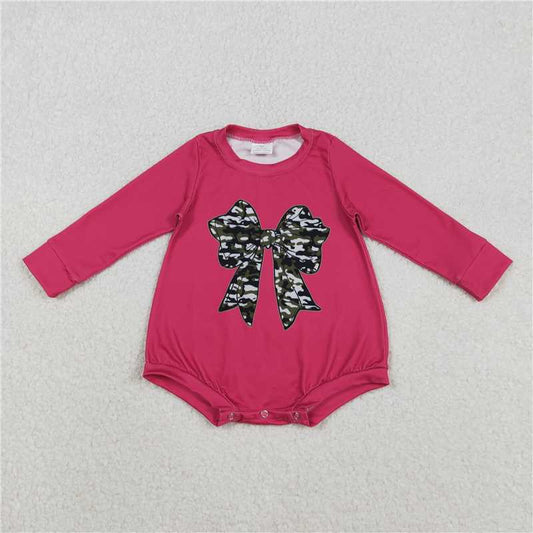 X12.4  LR2776 Camouflage Bow Pattern Rose Red Long-Sleeved Jumpsuit