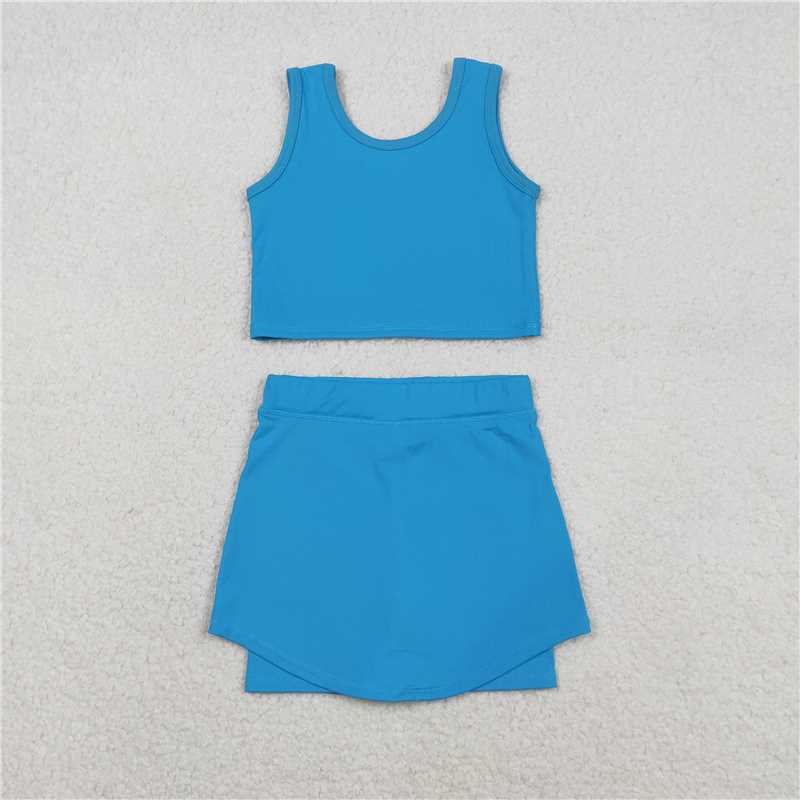 X12.5  GSD2659 Solid Blue Sleeveless Yoga Set
