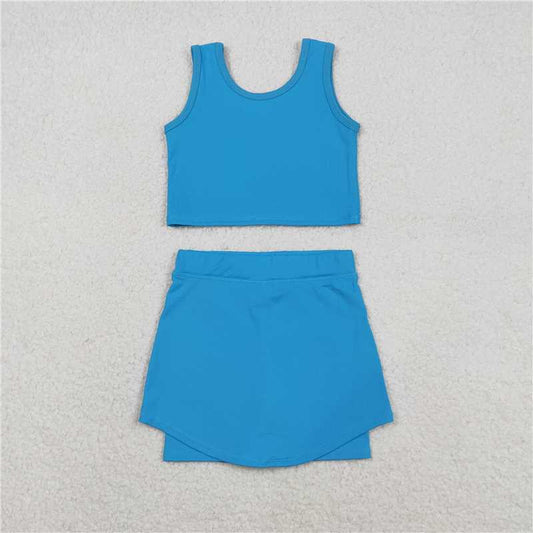 X12.5  GSD2659 Solid Blue Sleeveless Yoga Set