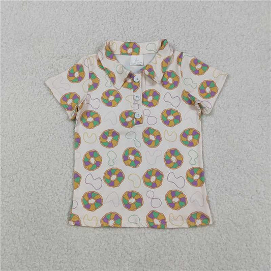 X12.9 BT1454 Carnival Necklace Donut Button Collar Short-Sleeve Top