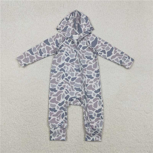 x12.12 LR2813 Gray-blue camouflage hooded zip-up long-sleeved jumpsuit