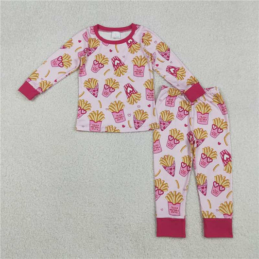 X12.3  GLP3065 Valentine's Day French Fries Heart-Shaped Glasses Pink Long-Sleeved Pajama Set