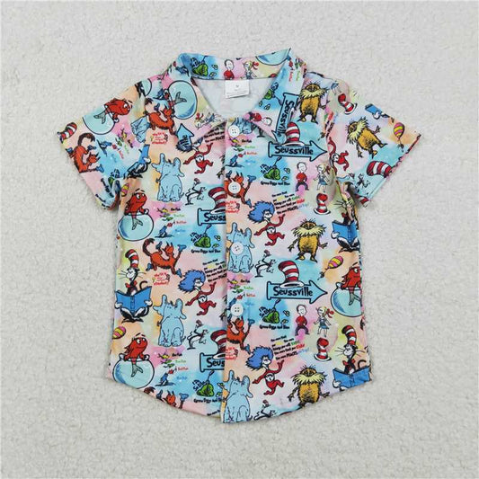 X12.8 BT1461 dr seuss elephant fish tank colorful button short-sleeved top