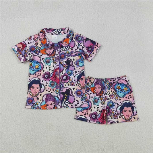 X12.5  GSSO2753 Kpop Flower Music Cartoon Purple Short-Sleeve Shorts Pajama Set