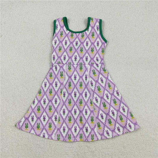 X12.2GSD2869 Carnival Crayfish Lace Plaid Purple-Green Yoga Sleeveless Dress