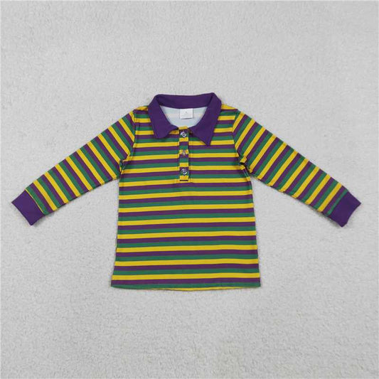 X12.9  BT1358 Carnival Yellow-Green-Purple Striped Button-Up Long-Sleeved Top