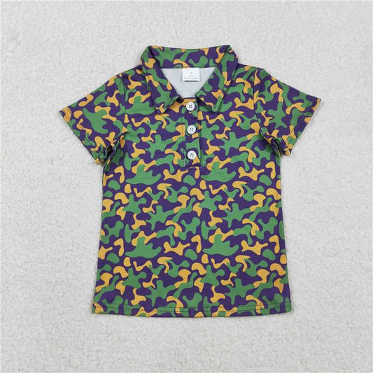 X12.9  BT1498 Carnival Camouflage Button-Down Collar Short-Sleeve Top
