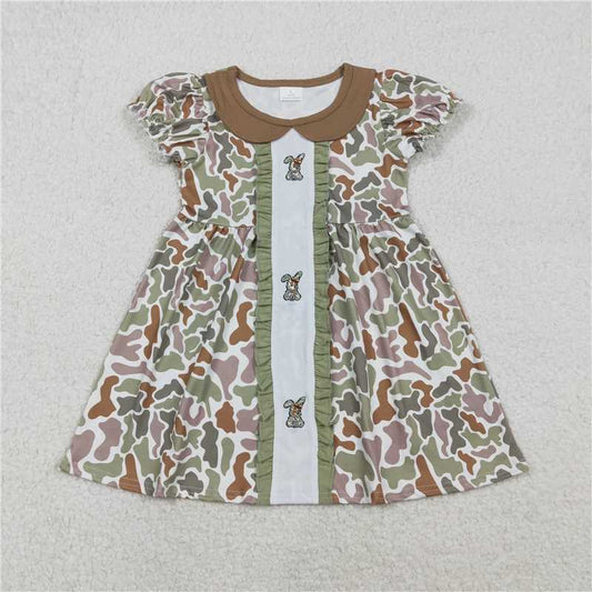 X12.2 GSD2852 Embroidered Bow Camouflage Rabbit Lace Peter Pan Collar Short-Sleeve Dress