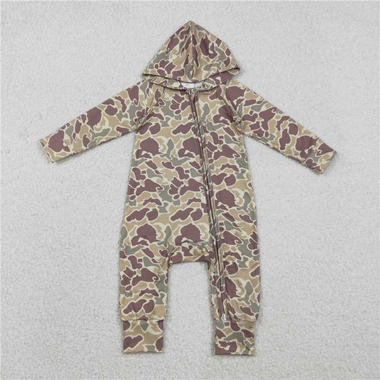 x12.12  LR2812 Light brown-green camouflage hooded zip-up long-sleeved jumpsuit