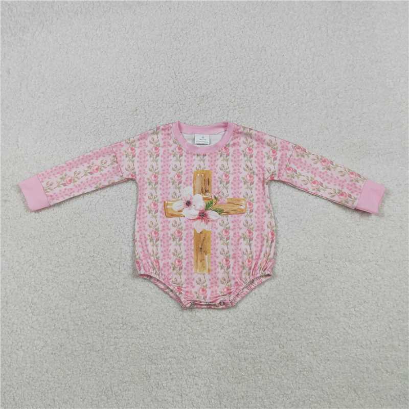 X12.4  LR2837 Pink Long-Sleeved Jumpsuit with Floral Cross