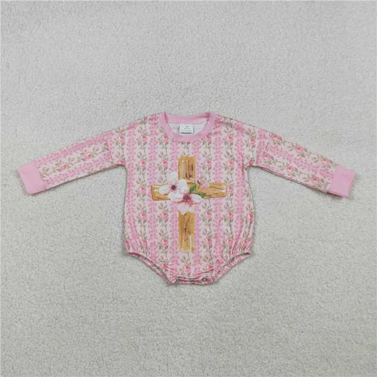 X12.4  LR2837 Pink Long-Sleeved Jumpsuit with Floral Cross