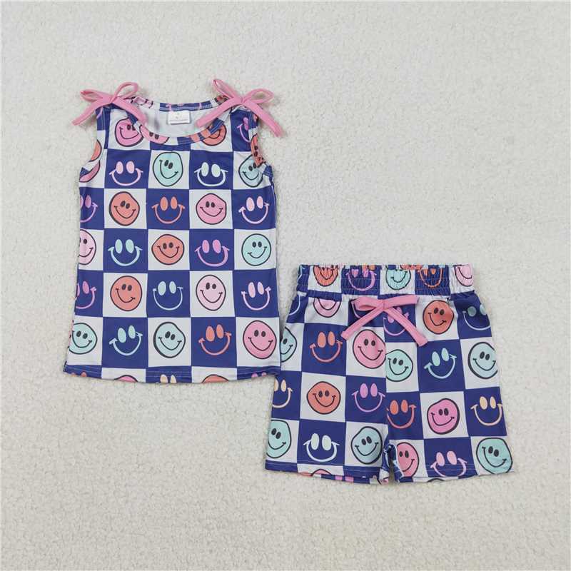X12.5 GSSO2831 Smiley Face Check Sleeveless Shorts Set