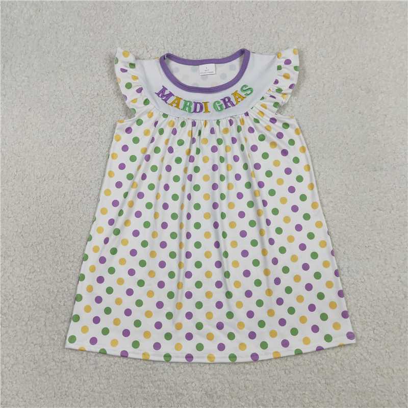 X1.17  GSD3122 Embroidered Mardi Gras Polka Dot White Flutter Sleeve Dress