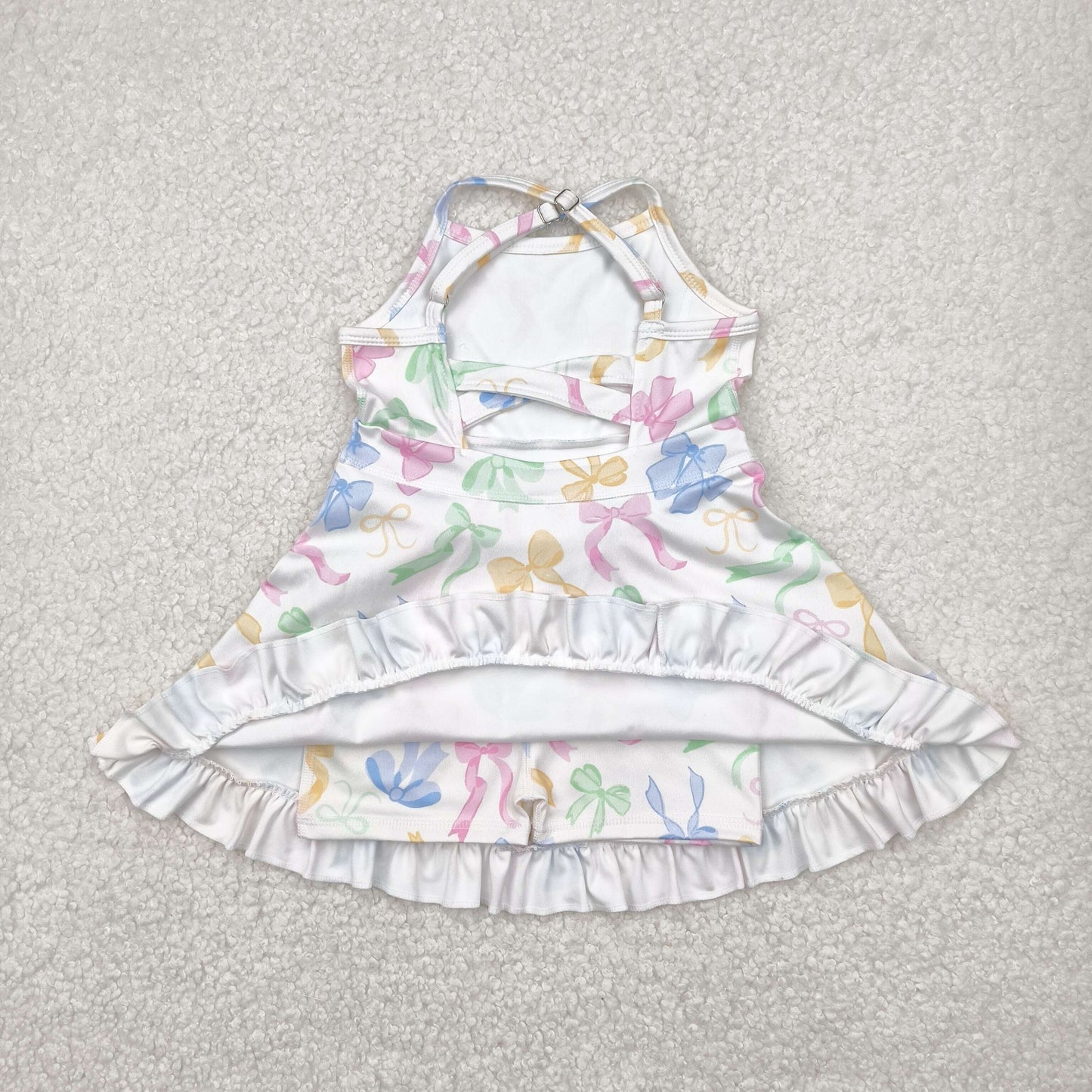 4.21  GSD2289 Beige sleeveless yoga dress with colorful bow pattern