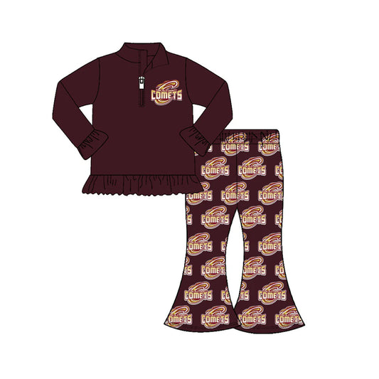 X11.13Preorder(moq 5)Baby Girls comets Team Zip Top Bell Pants Clothes Sets