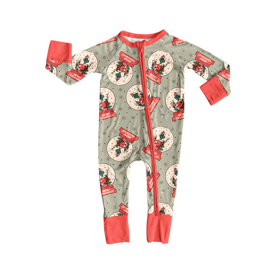 8.4Preorder(moq 5)Baby Infant Boys Green Face Merry Christmas Zipper Rompers