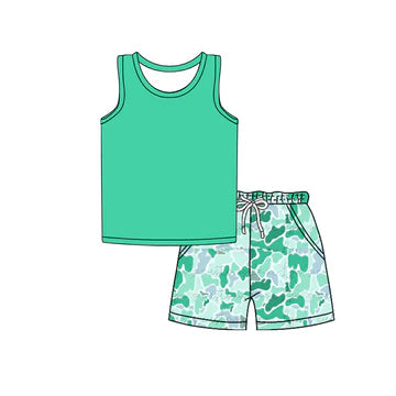 5.6 Sleeveless Green Short Sleeve Suit