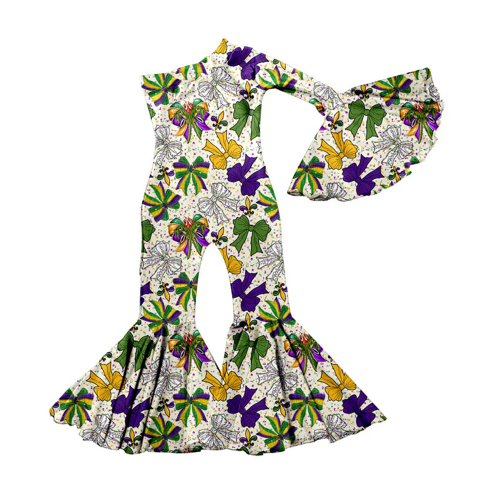 X11.19Preorder(moq 5) Baby Girls Mardigras Anchors Bows Bell Bottom Jumpsuits
