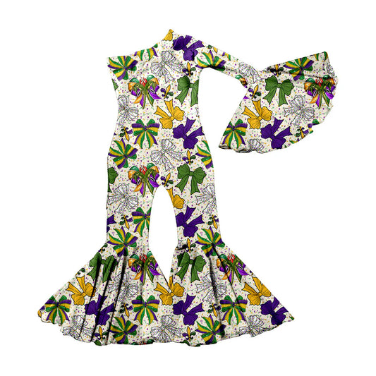 X11.19Preorder(moq 5) Baby Girls Mardigras Anchors Bows Bell Bottom Jumpsuits