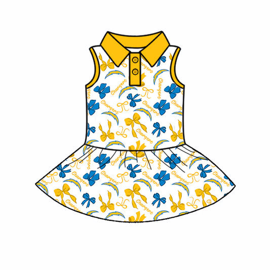 6.30Preorder (moq 5)Baby Girls Sleeveless Chargers Bows Plaid Button Team Knee Length Dresses
