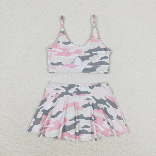 S0285 Pink and gray camouflage swimsuit set