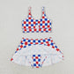 S0287 Red, blue and white plaid National Day swimsuit set